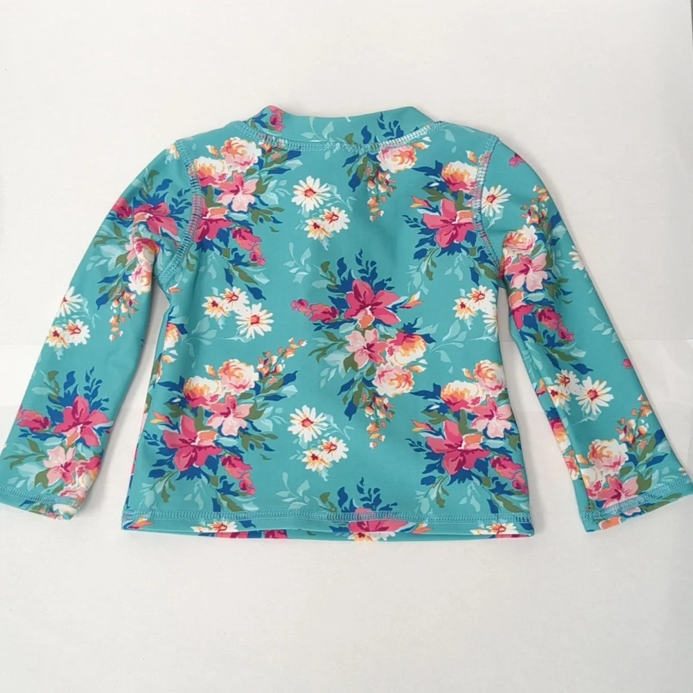 LIKE NEW Ruffle Butts Infant Long Sleeve Zipper Rash Guard in Fancy Me Floral